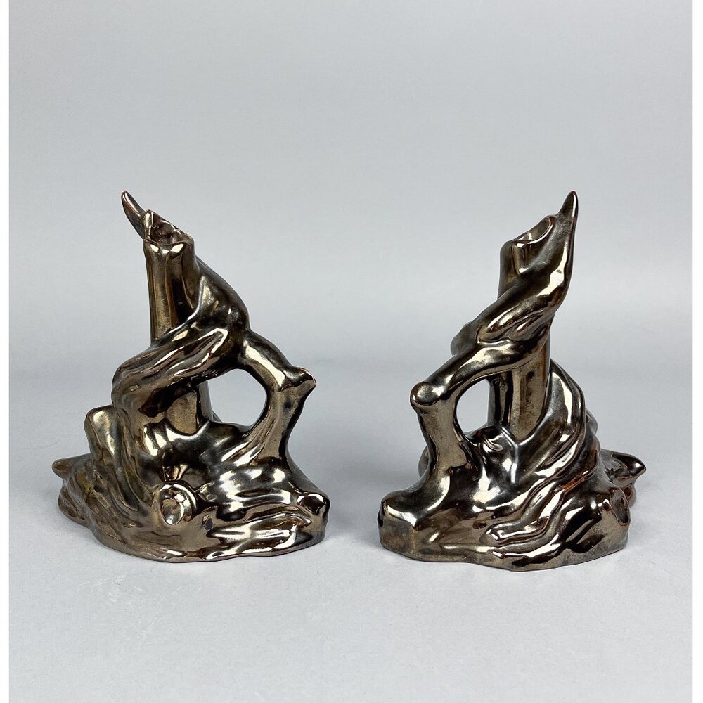 Abstract Art Figurines | Pair of Vintage Arnel's Metallic Glazed Porcelain Twist